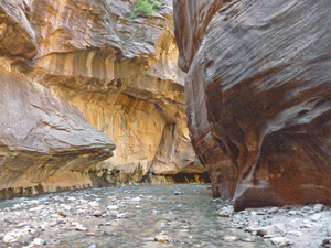 Striations in rock wall, The Narrows Zion