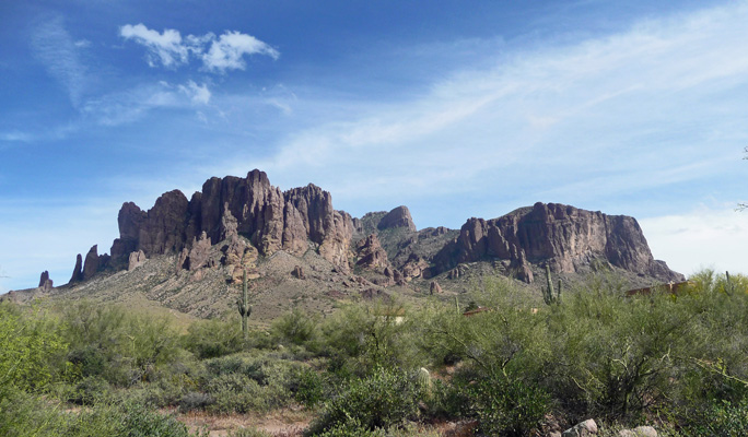 Campsite view of Superstition Mts from Lost Dutchman SP