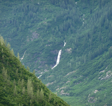 Waterfall across valley from Salmon Glacier road BC