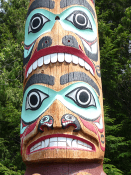 Closeup of totem at Saxman Totem Park