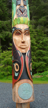 Detail of modern totem pole Sitka National Historical Park