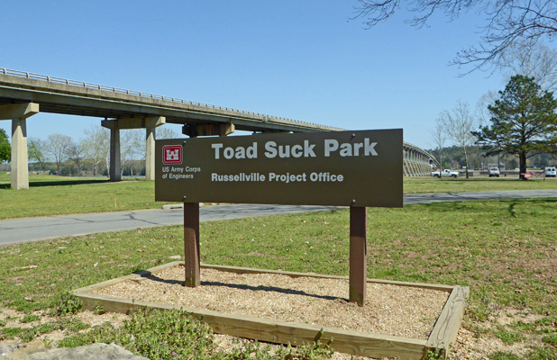 Toad Suck Campground sign
