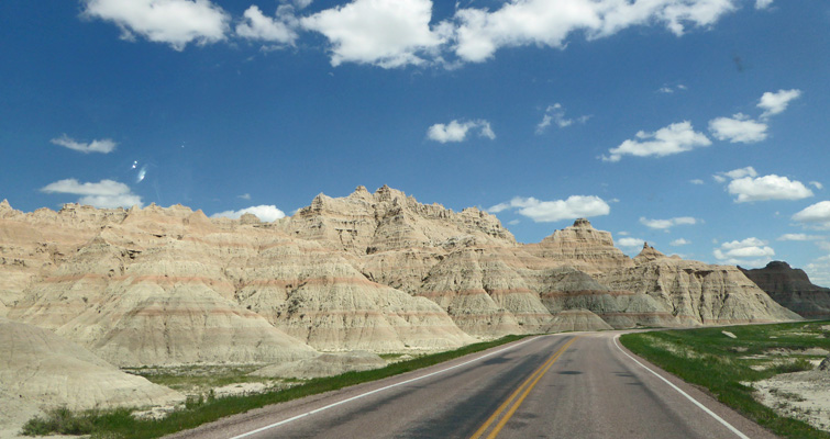 Badlands with red layers
