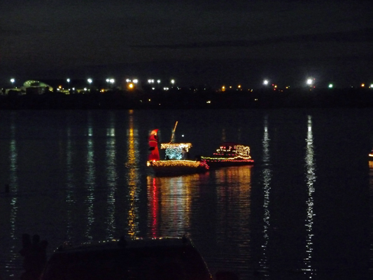 Lighted boat with Santa