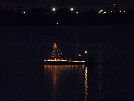 Lighted boat with Christmas Tree