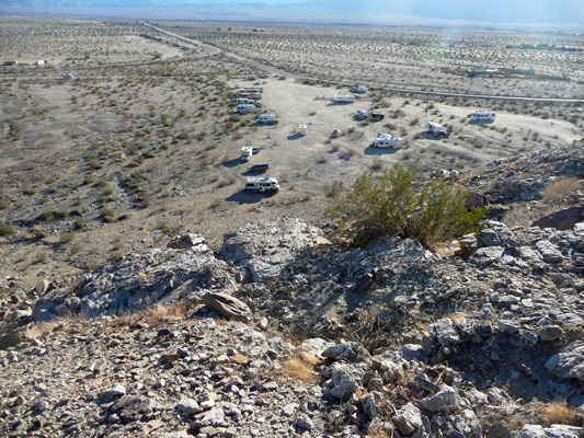 View above Pegleg parking lot from trail to stone snake