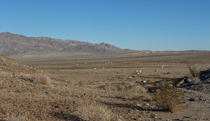 View of Rockhouse Rd camping from trail to stone snake