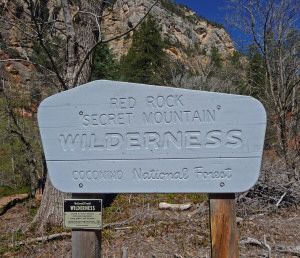 Red Rock Secret Mountain Wilderness Sign at Oak Creek Canyon Sedona AZ