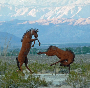 extinct horses sculpture Borrego Springs, CA