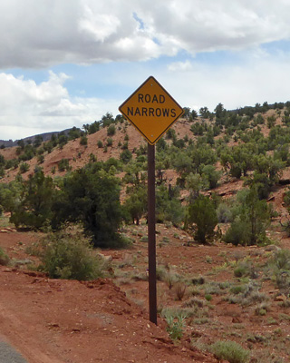 Road Narrows sign