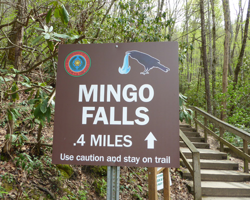 Mingo Falls Trailhead sign