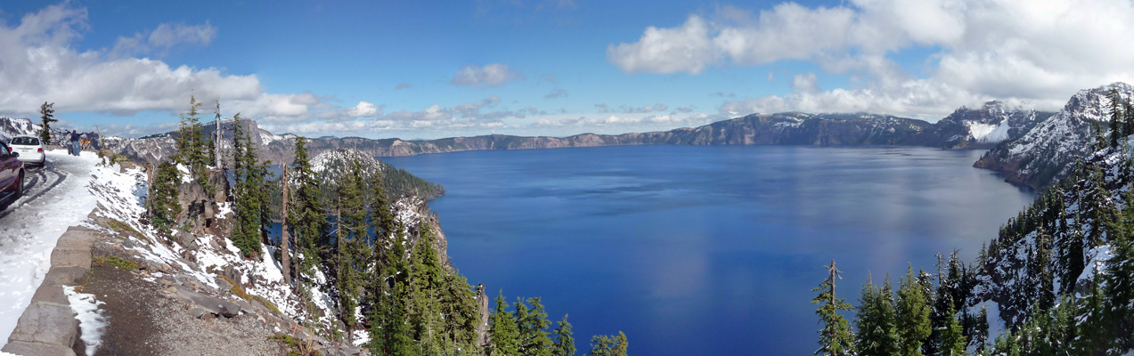 Crater Lake in snow panorama