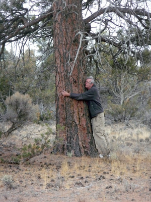 Walter Cooke hugging Ponderosa Pine Lost Forest OR