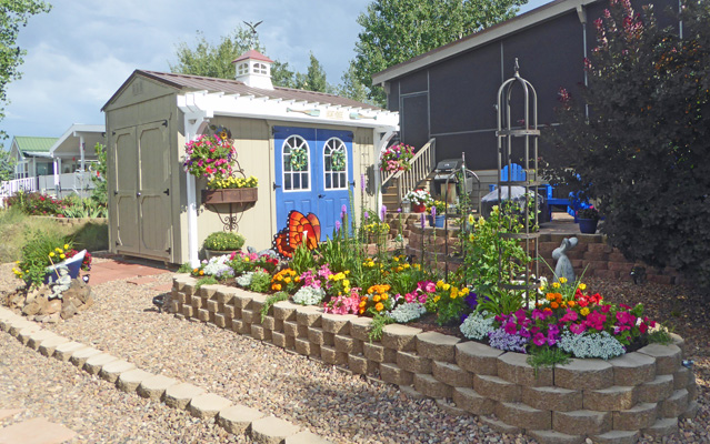 Shed with blue doors