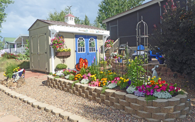 Shed with blue doors