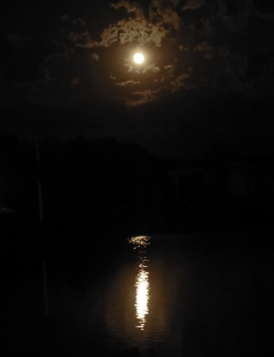 Full moon reflected in lake