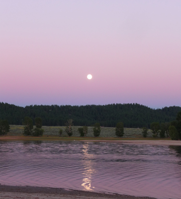 Full moon reflected in Lake Cascade
