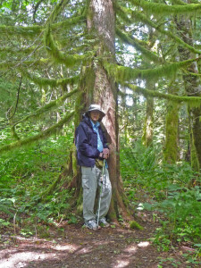 Walter Cooke under a mossy tree on Lake Serene Trail near Index WA