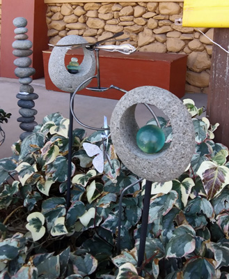 Stone and sea glass sculptures