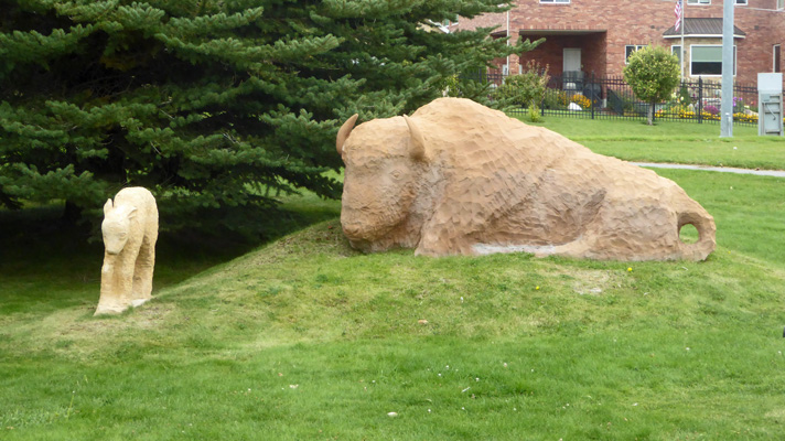 bison and calf sculpture