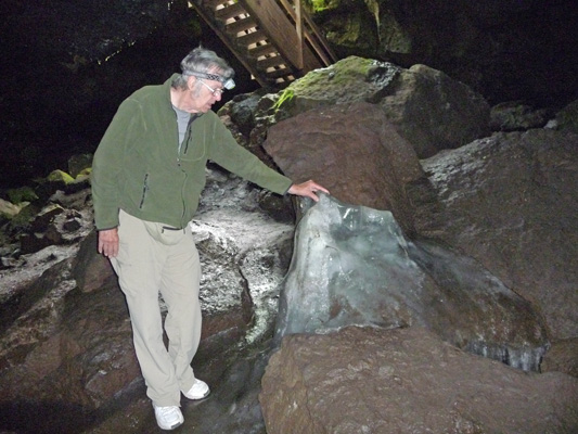 Walter Cooke and Ice formation at Ice Cave Peterson Prairie