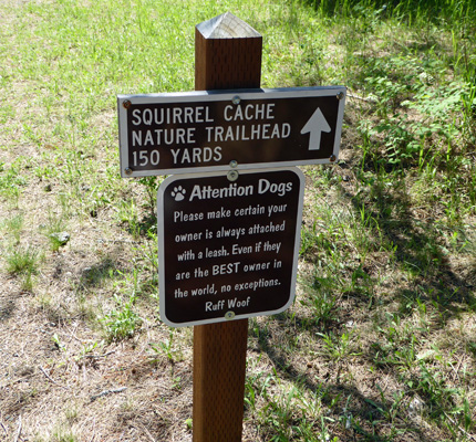 Squirrel Cache Trail sign