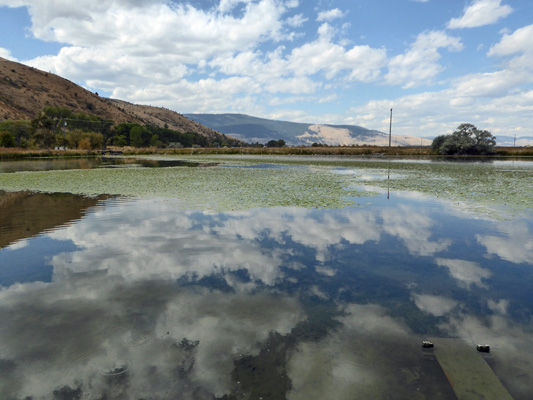 Clouds reflected in Hot Lake